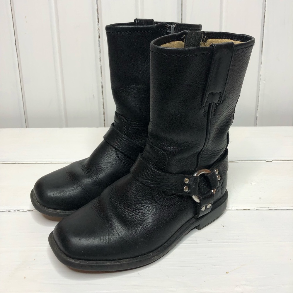 Frye | Harness Pull On Boots Black Leather Side Zip Kids Riding Equestrian